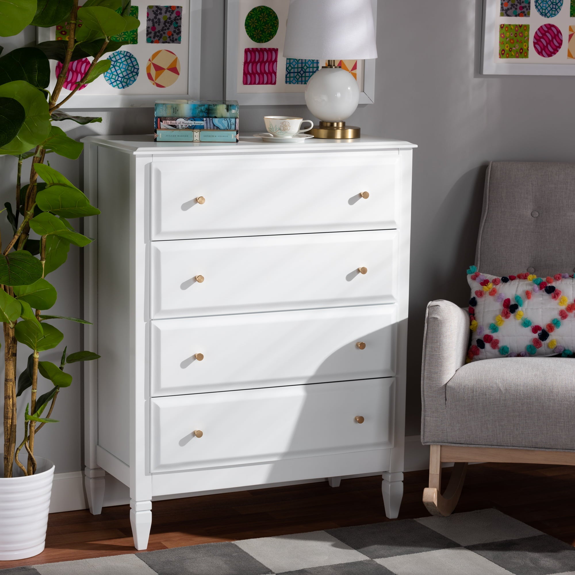 Baxton Studio Naomi Classic and Transitional White Finished Wood 4-Drawer Bedroom Chest