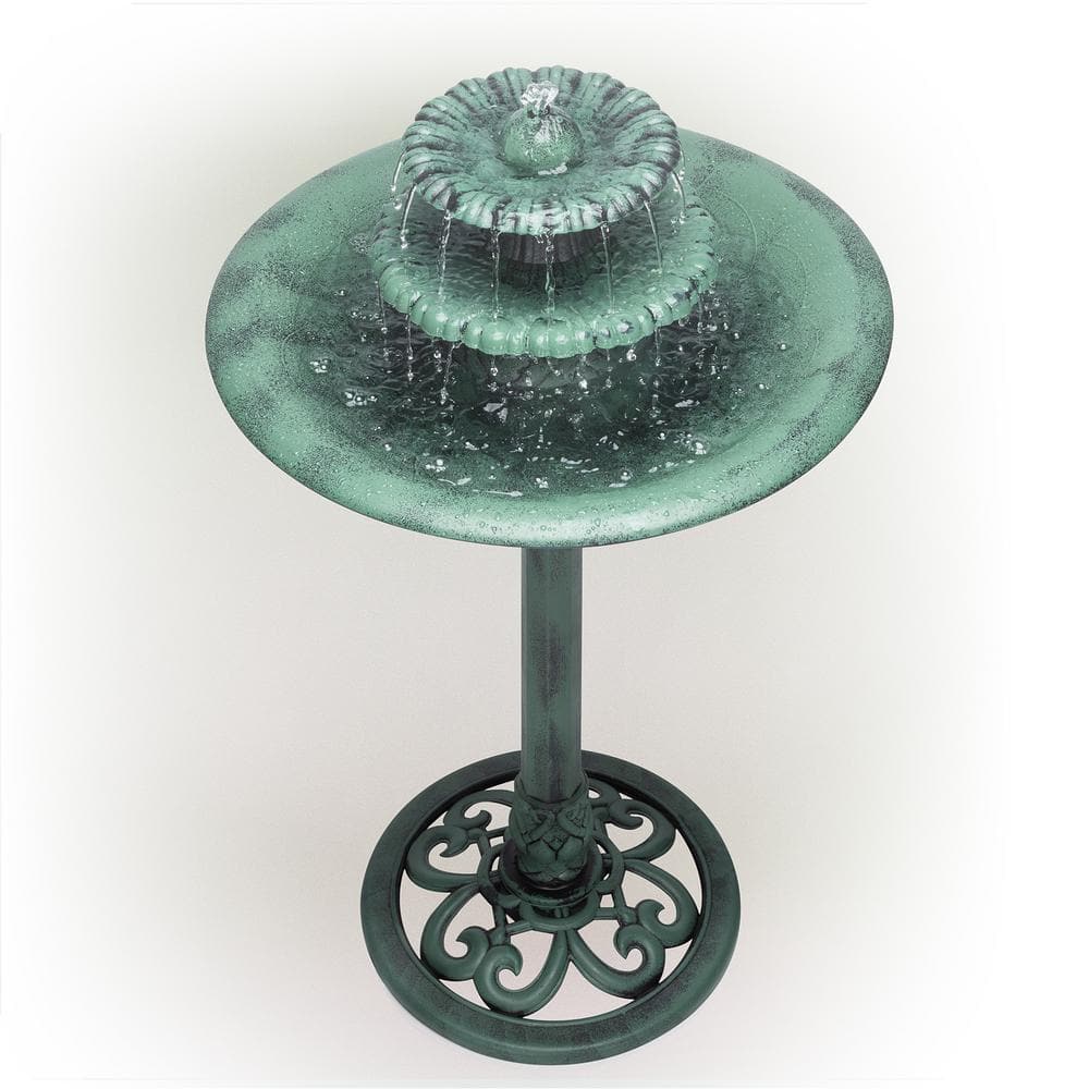 Alpine Corporation 35 in. Tall Outdoor 3-Tiered Pedestal Water Fountain and Birdbath, Green TEC106