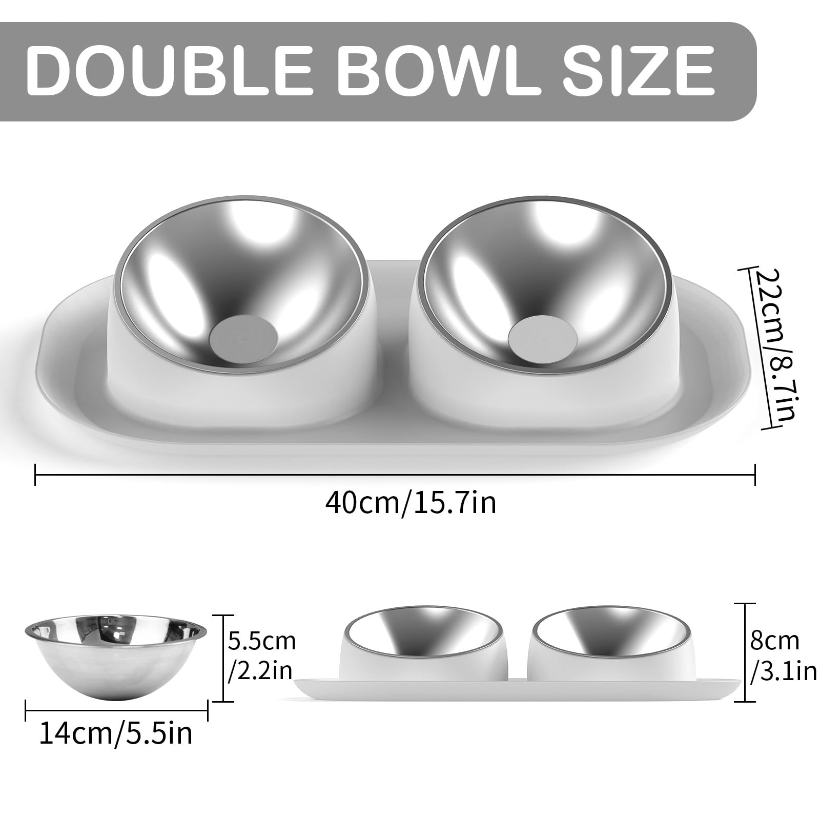 Ptlom Elevated Stainless Steel Pet Food Bowl with Stands, Raised Dog Cat Feeding Bowls Set,Gray