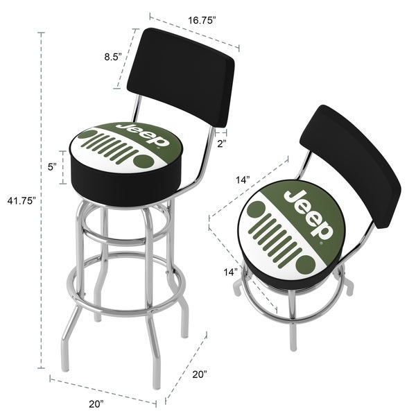 Jeep Grille 2 360 Degree Swivel Barstool with Foam Padded Seat And Back - 20 x 20 x 31