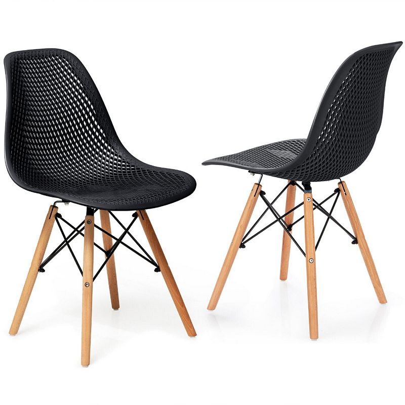 2 Pcs Modern Plastic Hollow Chair Set with Wood Leg