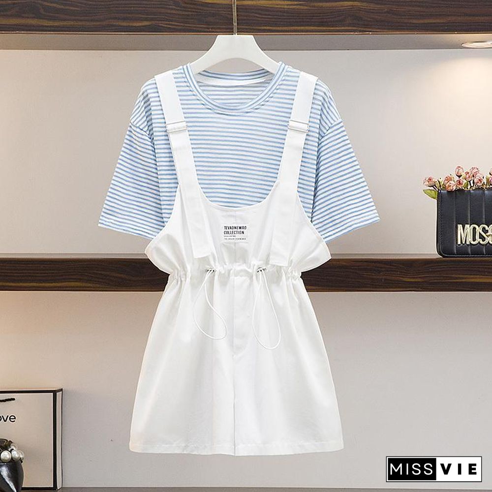 Stripe Short Sleeve Tee+Rompers P15548