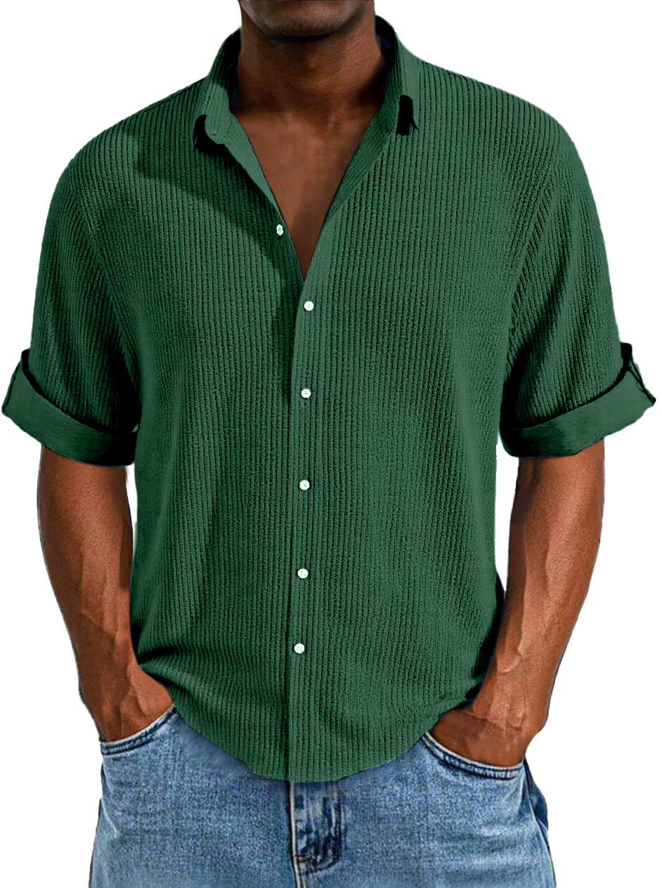 Men's Casual Loose Simple Texture Solid Color Button Short-sleeved Shirt