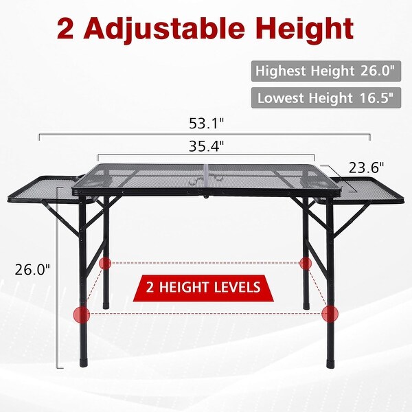 Folding Grill Table，3x2 FT Portable Camping Table，Height Adjustable