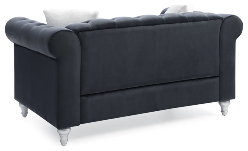 Maklaine 19 quotContemporary Soft Velvet Upholstered Loveseat in Black   Traditional   Loveseats   by Homesquare  Houzz