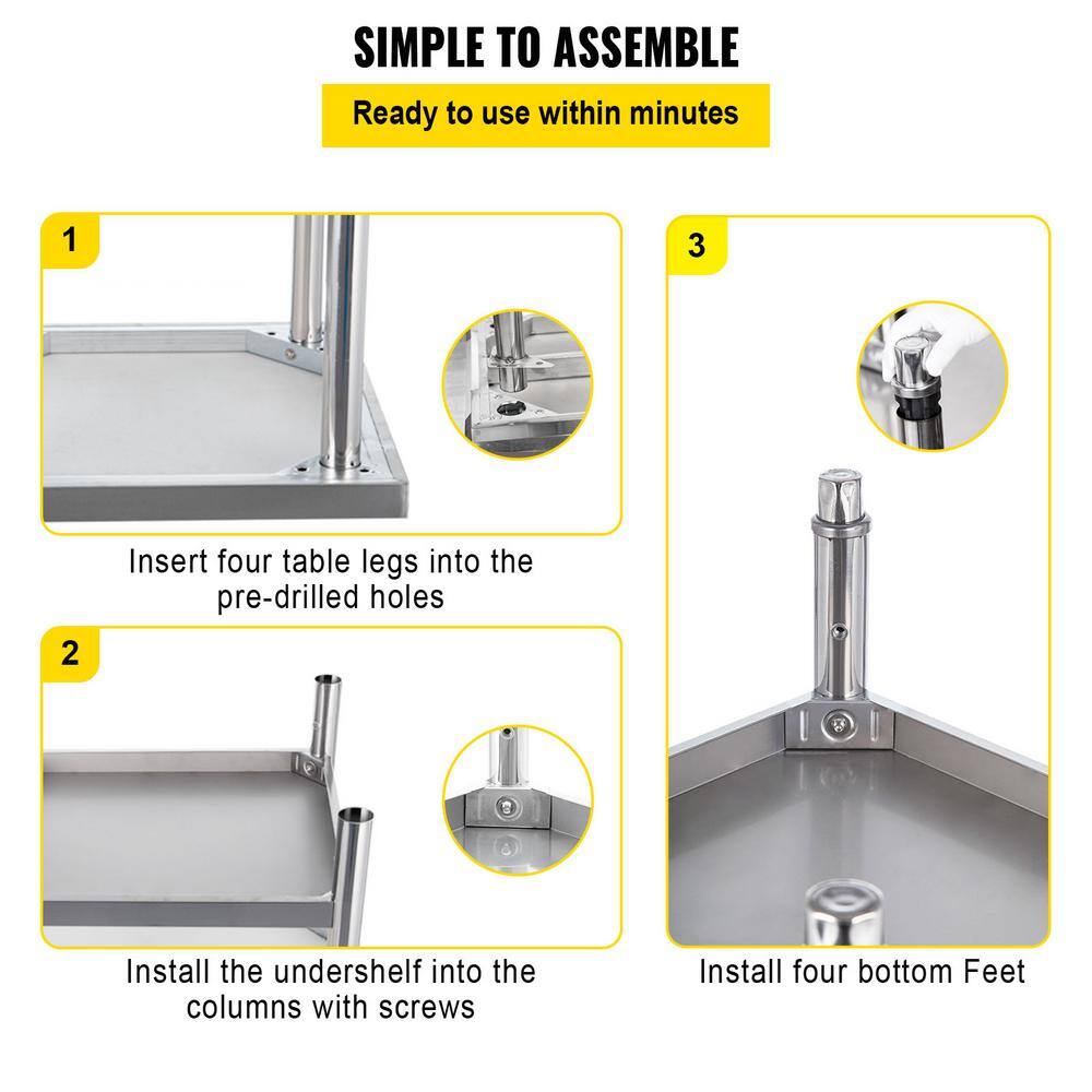 VEVOR Stainless Steel Prep Table 30 x 24 x 35 in. Heavy Duty Metal Worktable with Adjustable Undershelf Kitchen Utility Tables BXGDBGZ3024353OTSV0