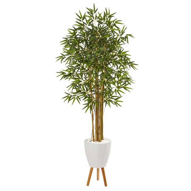 Nearly Natural 74-in Multi Bambusa Bamboo Artificial Tree In White Planter With Stand