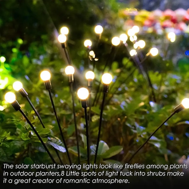 Solar Garden Light Waterproof Firefly Lights Outdoor Starburst Swaying Lights 2 Modes 6/8/10 Heads for Yard Patio Pathway Decoration