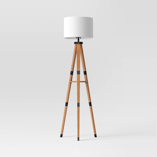 Tripod Floor Lamp With Shelf Brown Wood