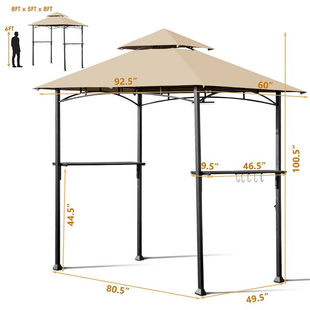 Costway 8 x27 X 5 x27 Outdoor Patio Barbecue Grill Gazebo W Led Lights 2 tier Canopy Top Tan