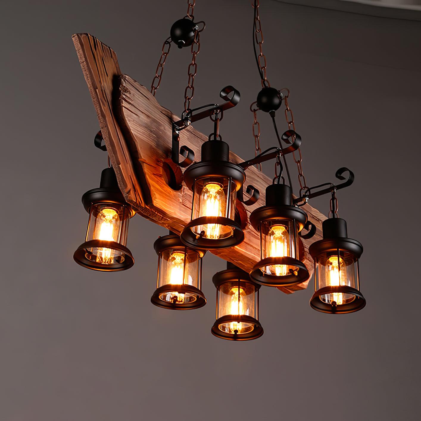 Nautical Industrial Style Wooden Chandelier