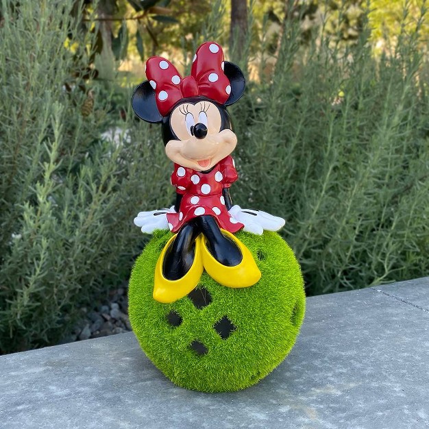 Stone Minnie Mouse Sitting On Flocked Ball Garden Statue