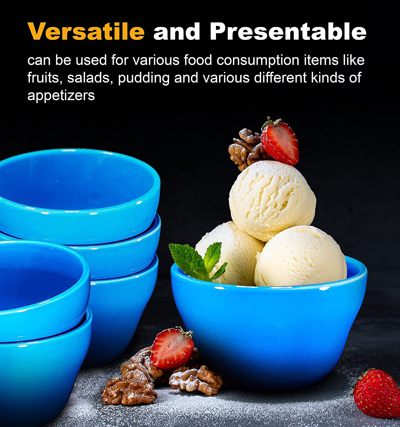 Bruntmor | Ceramic 8 Oz Dessert Bowls - Set Of 6 Gradient Blue