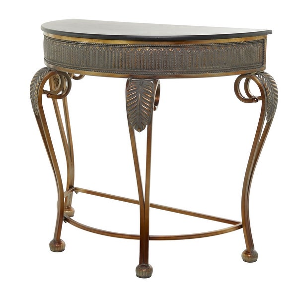 Gold Tone Iron Traditional Demi Lune Half Moon Console Table - 41 x 19 x 33