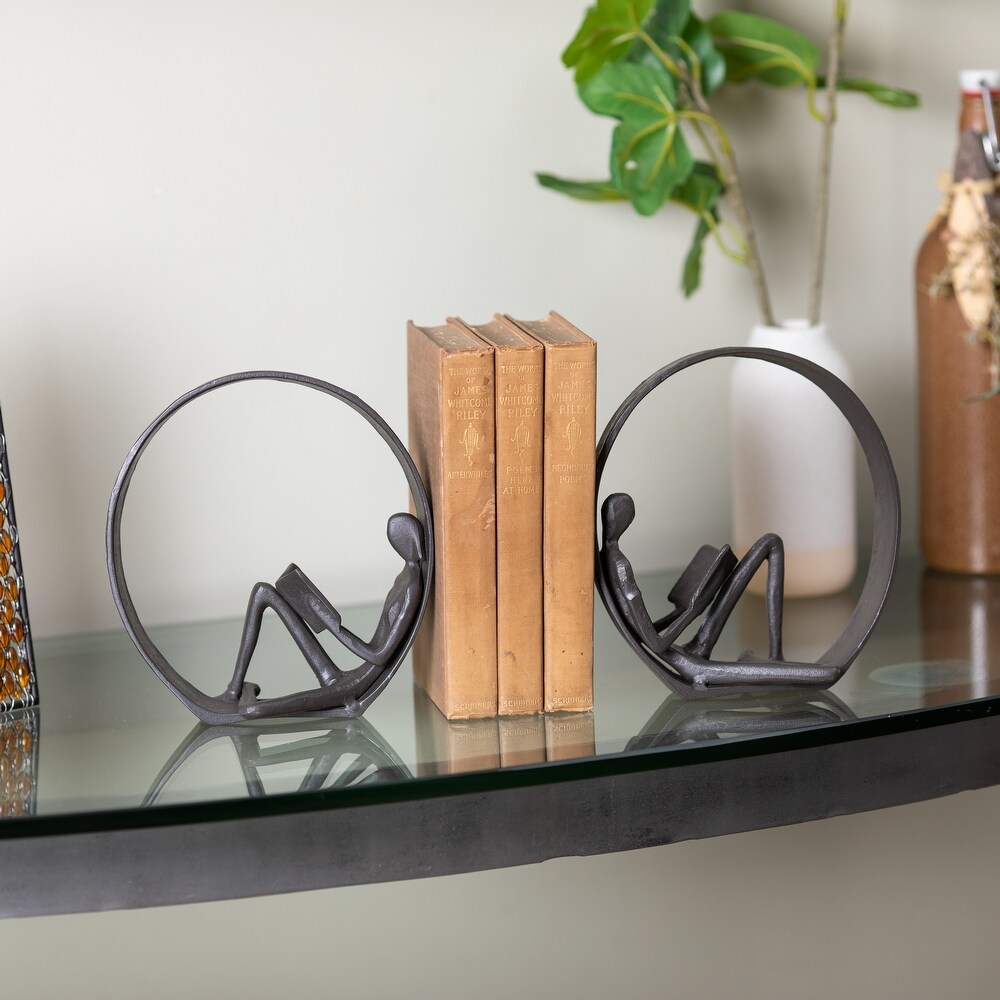 Danya B. Contemporary Encircled Reader Cast Iron Sculpture Statue   Male  Female  or Dual Bookend Options