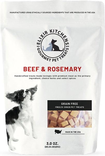 Elixir Kitchens Beef and Rosemary Freeze Dried Dog and Cat Treats， 3-oz bag