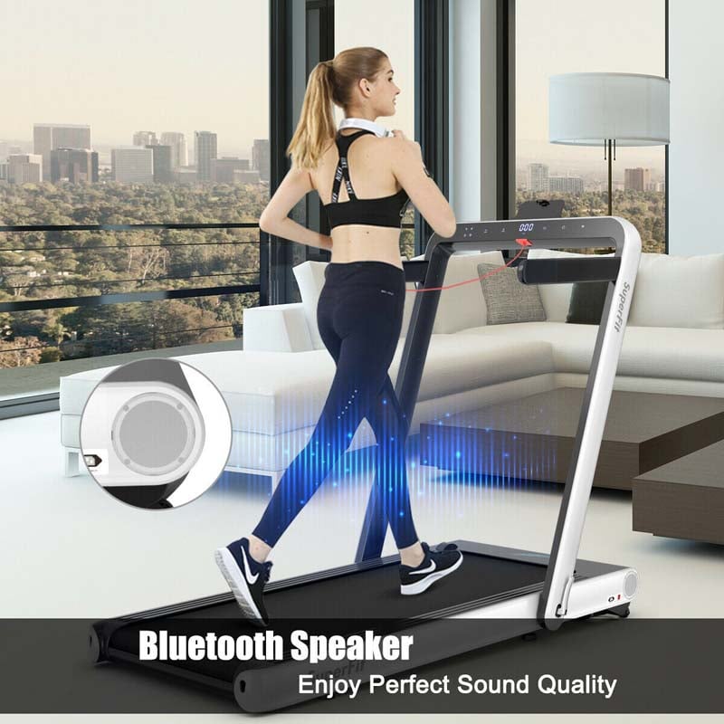 2 in 1 4.75HP Folding Treadmill, Under Desk Electric Treadmill, Portable Running Machine with APP Control, LED Touch Screen, Bluetooth Speaker