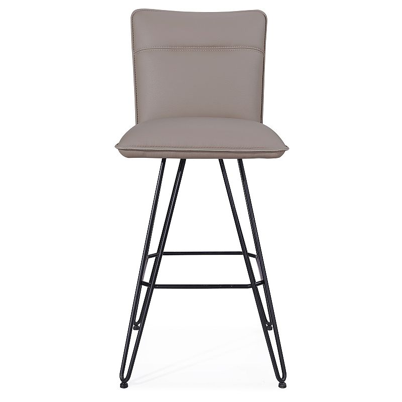 Metal Leather Upholstered Bar Height Stool with Hairpin Style Legs Set of 2， Taupe and Black