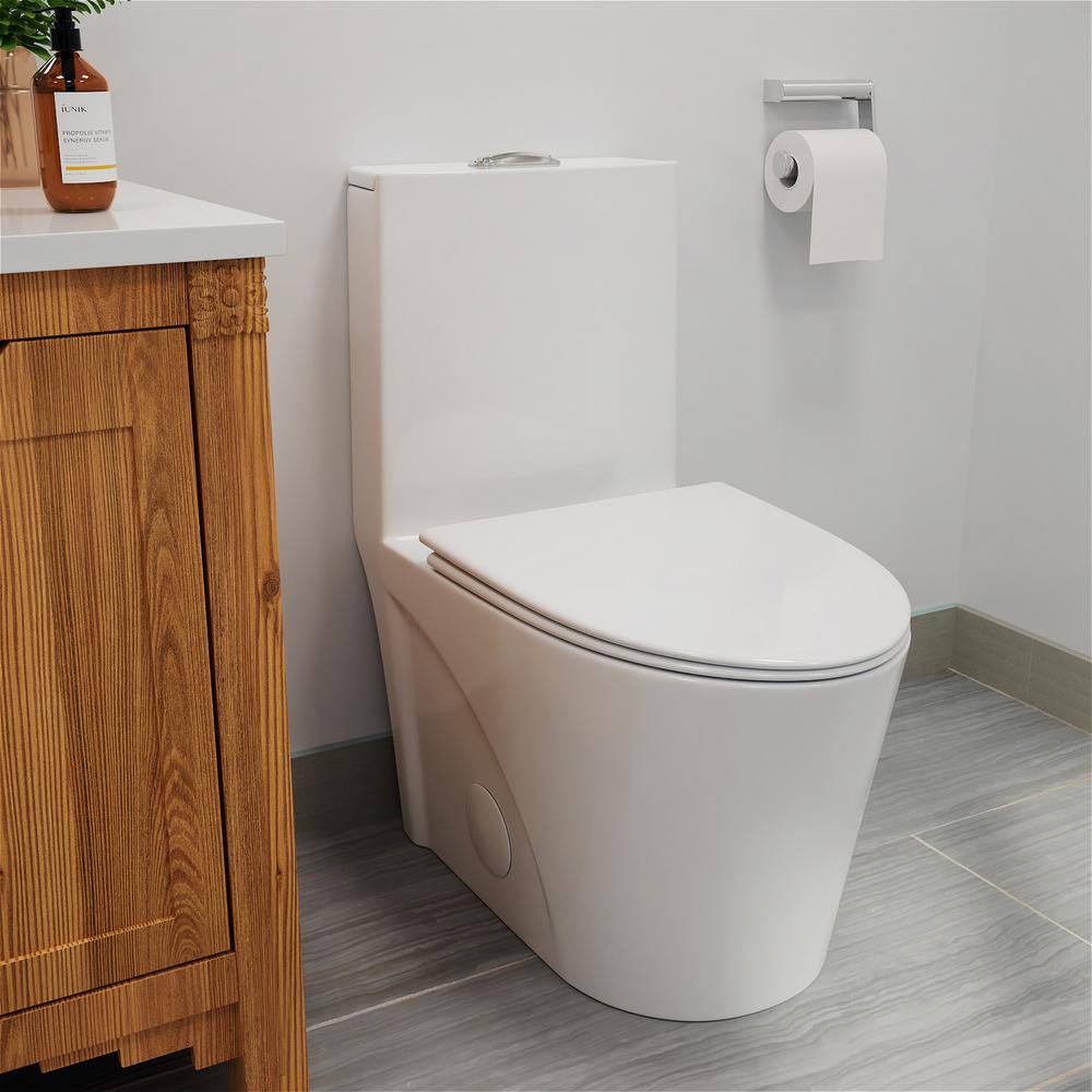 BTCSTAR Clea Rough in 12 in. 1-piece 1.6 GPF Dual Flush Elongated Toilet in Glossy White Closed One Piece Toilet Seat Included BTCMTL0812WH