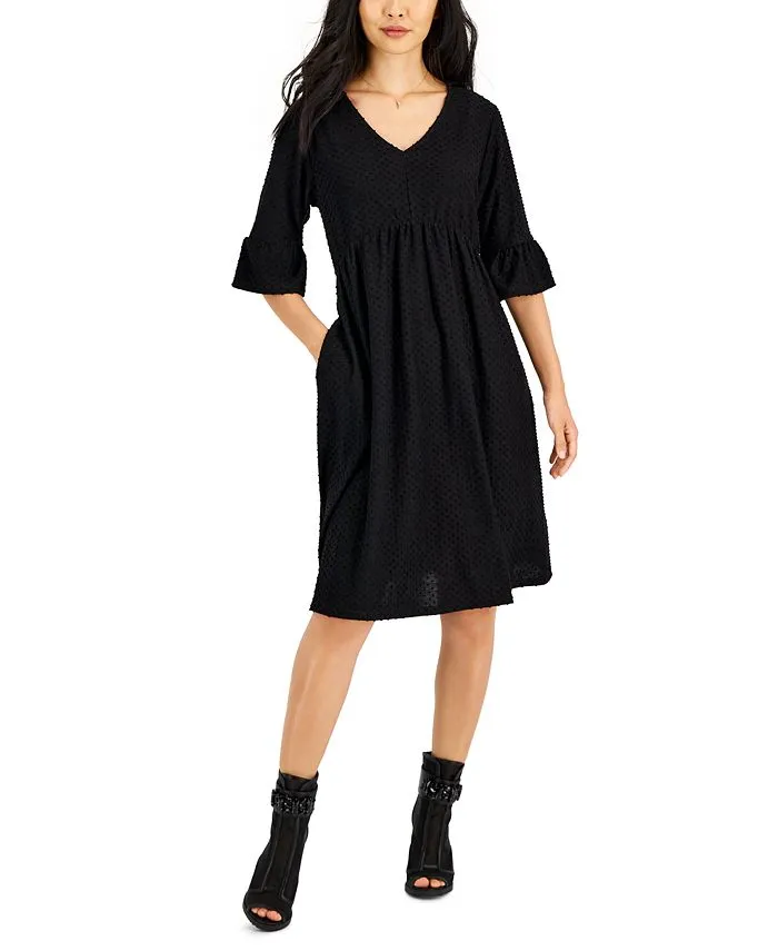 Petite Clip Dot Flared-Sleeve A-Line Dress