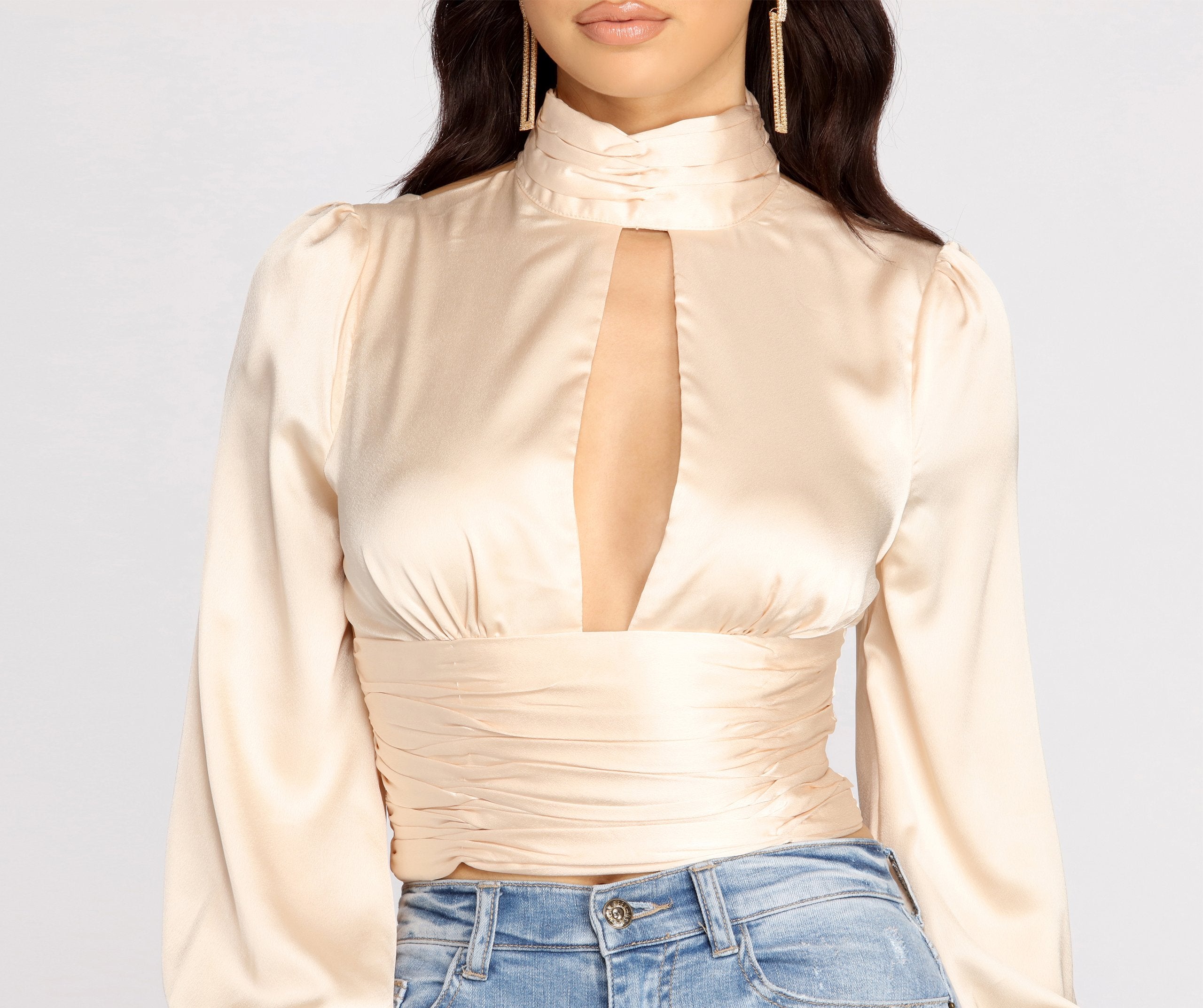 Sweet Moments Satin Mock Neck Blouse