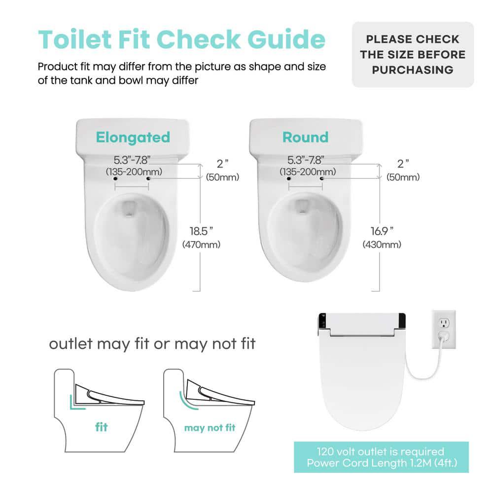 VOVO Stylement Electric Smart Bidet Seat for Elongated Toilet in White Remote Stainless Nozzle UVA LED Sterilization