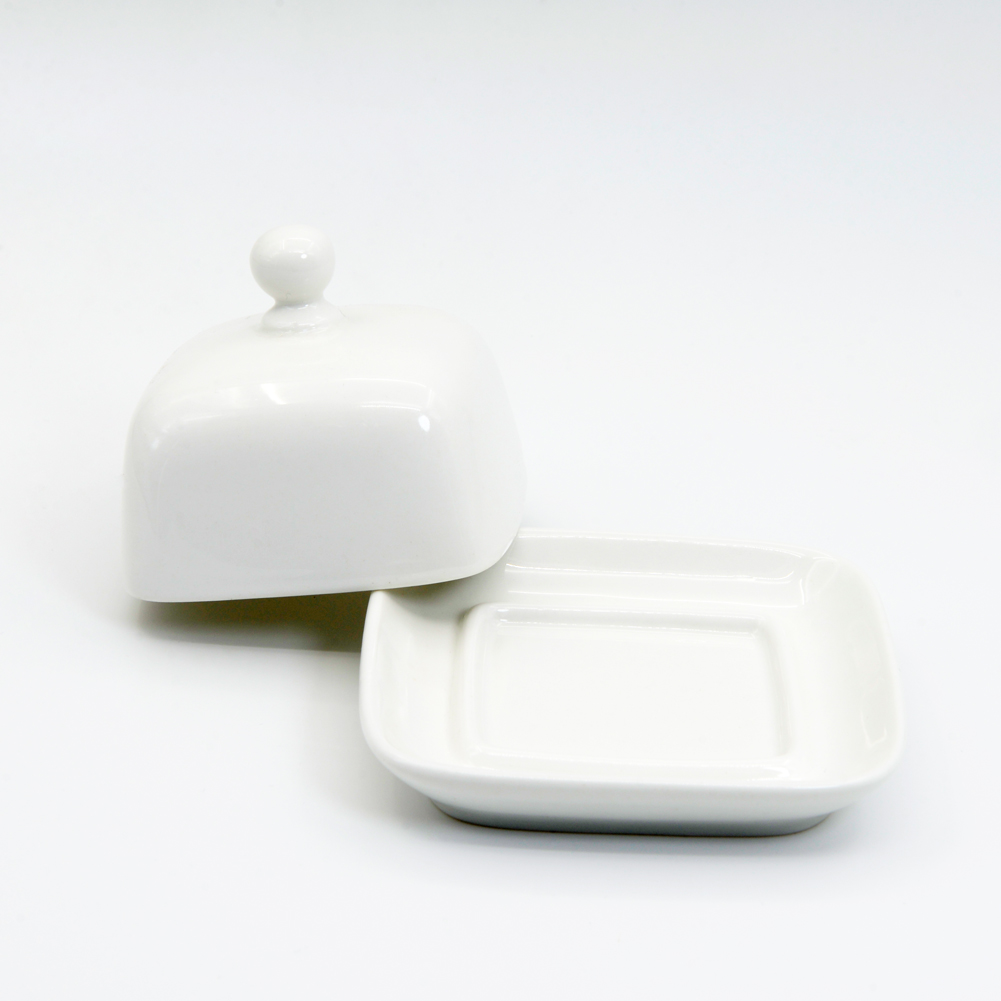 MKLZ Small Butter Dish with Lid， Individual Mini White Ceramic Butter Holder， Square