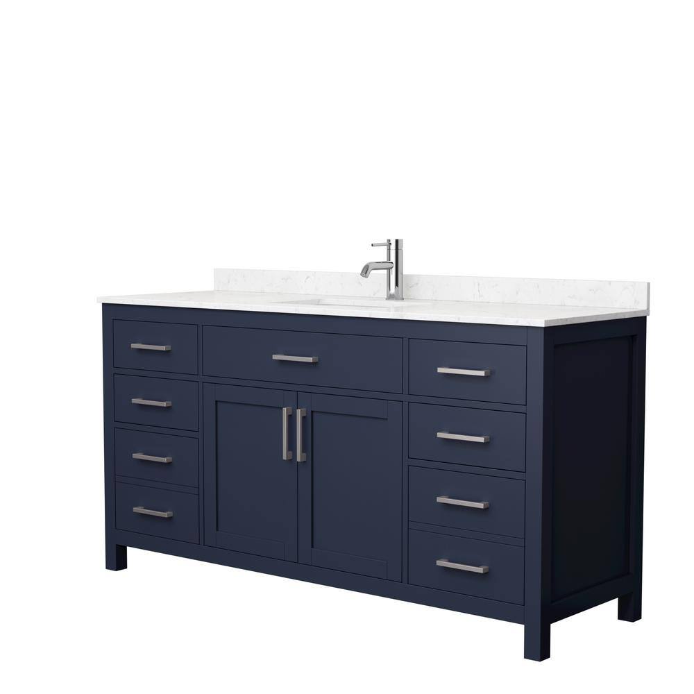 Wyndham Collection Beckett 66 in. W x 22 in. D x 35 in. H Single Sink Bathroom Vanity in Dark Blue with Carrara Cultured Marble Top WCG242466SBNCCUNSMXX