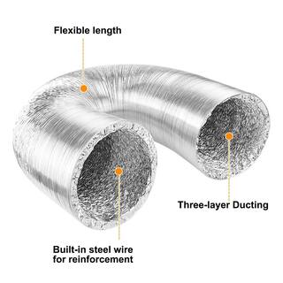 Hydro Crunch 4 in. x 25 ft. Non-Insulated Flexible Aluminum Ducting with Duct Clamps D940003800