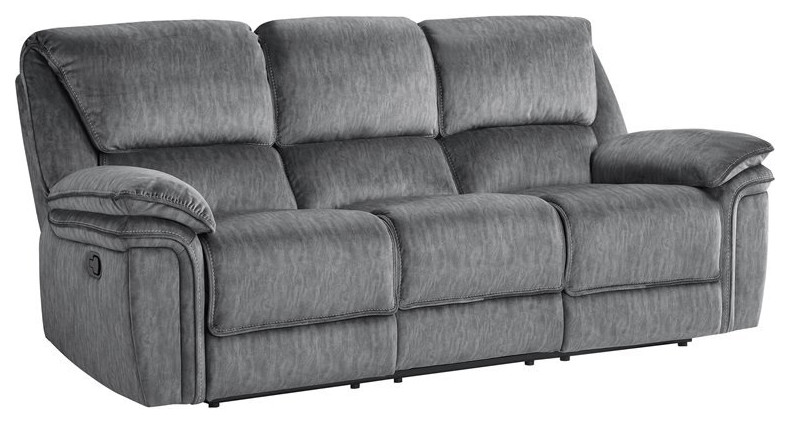 Lexicon 40 quotTraditional Style Microfiber Double Reclining Sofa in Gray   Contemporary   Sofas   by Homesquare  Houzz