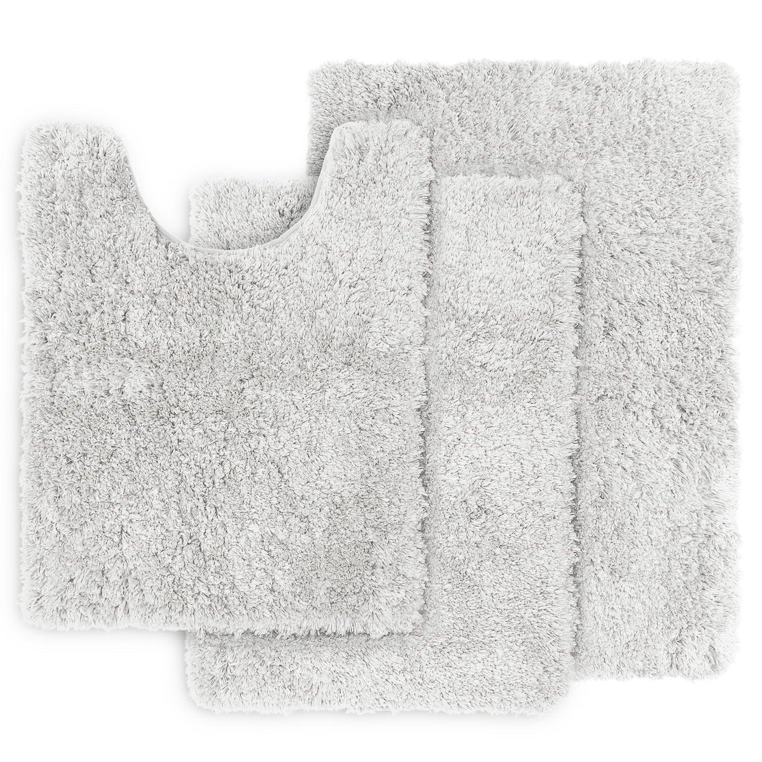 Clara Clark Set of 3 Shaggy Bath Rug with Non-Slip Backing Rubber - Machine Washable Super Soft Bathmat - Plush Absorbent Bathroom Rug， Small Large and Contour， White