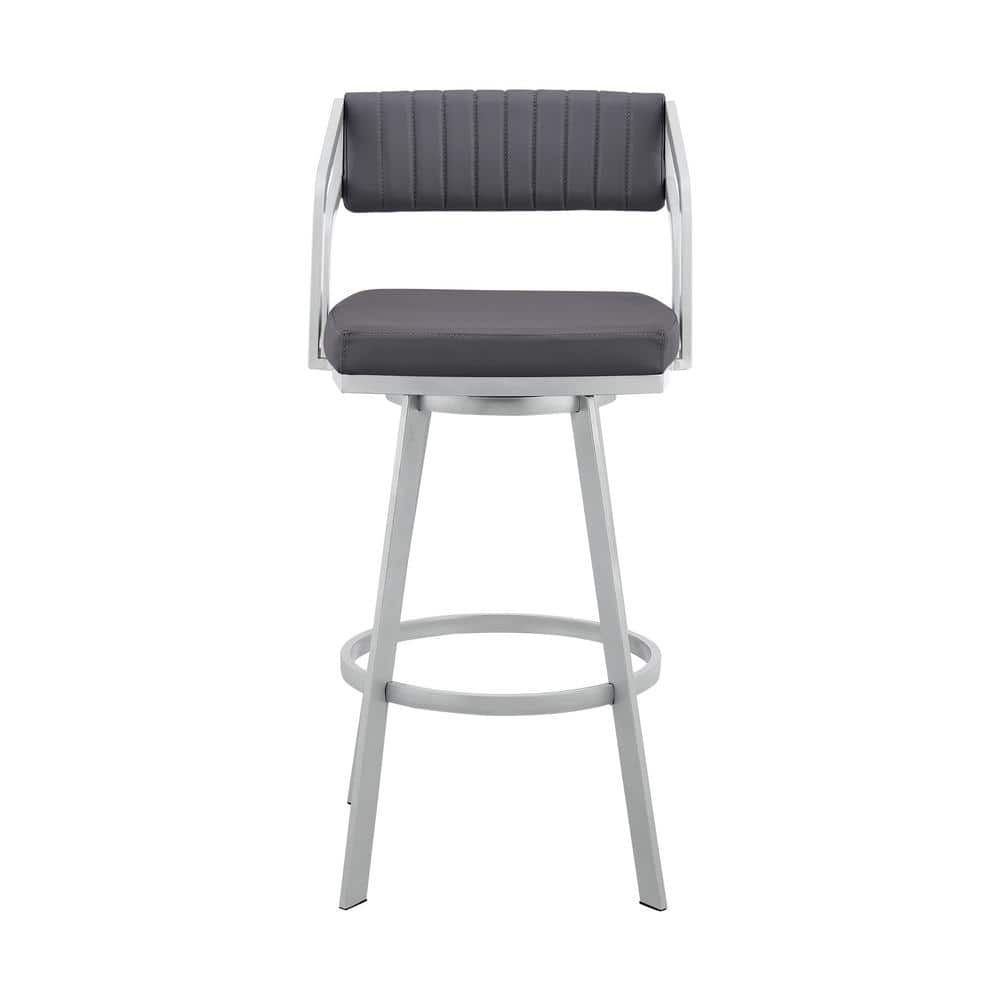 Armen Living Capri 40 in. Slate Grey Metal Bar Stool with Faux Leather Seat LCCPBASLGR30