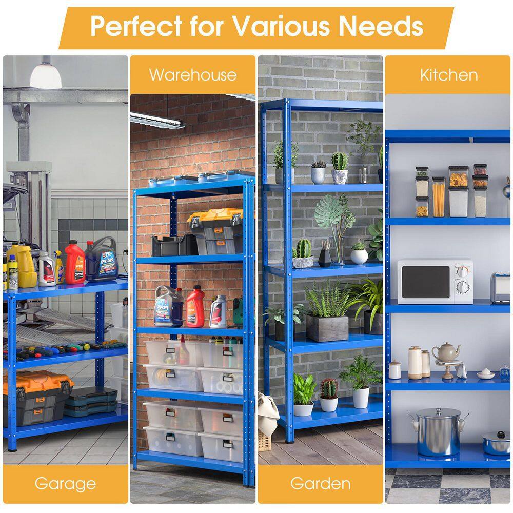 Costway 4-Piece 5-Tier Metal Shelving Unit Adjustable Heavy-Duty Utility Storage Rack Blue 4*JZ10106NY