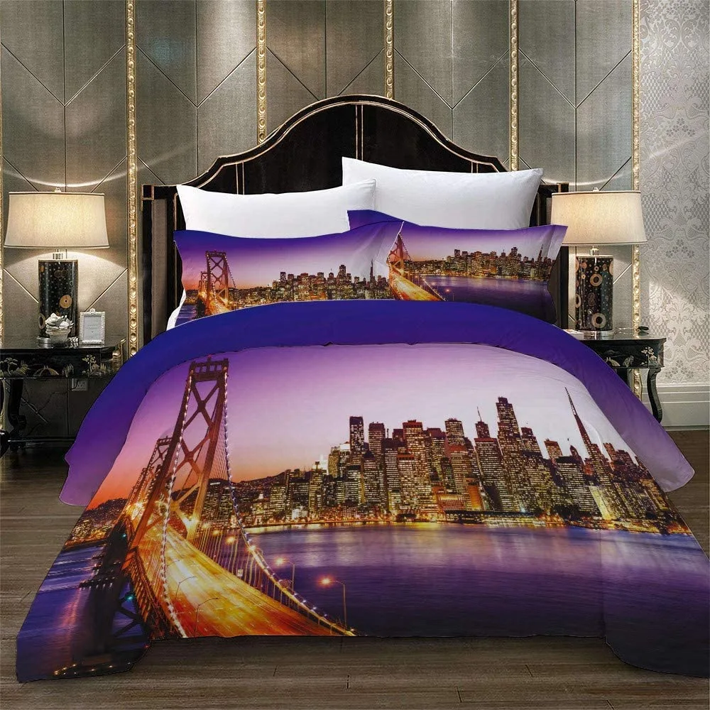 Duvet Cover Set Soft London Themed Comforter Cover Set 3 Pieces