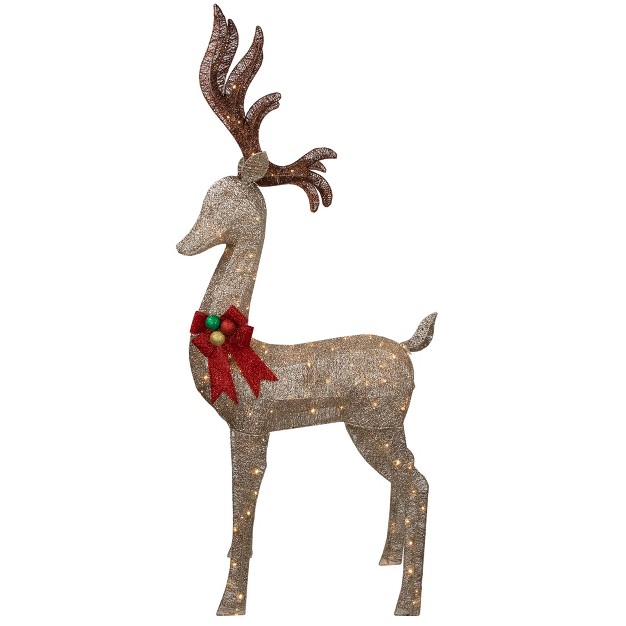 Led Lighted Champagne Deer With Red Bow Outdoor Christmas Decoration