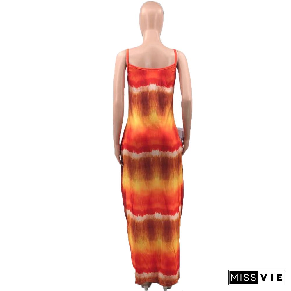 Loose Fitting Tie Dye Print Maxi Dresses