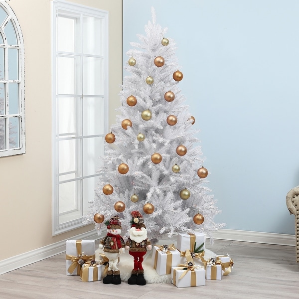 6.5Ft PreLit Artificial White Full Christmas Tree