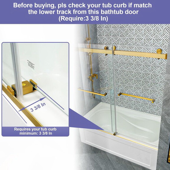 Frameless Double Sliding Shower Glass Door Gold 56...