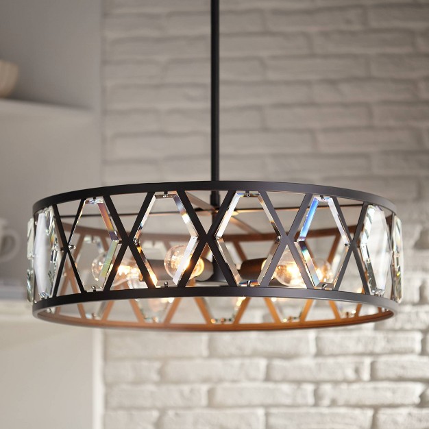 Wide Industrial Drum Clear Crystal 6 light Fixture For Dining Room House Kitchen Island Entryway