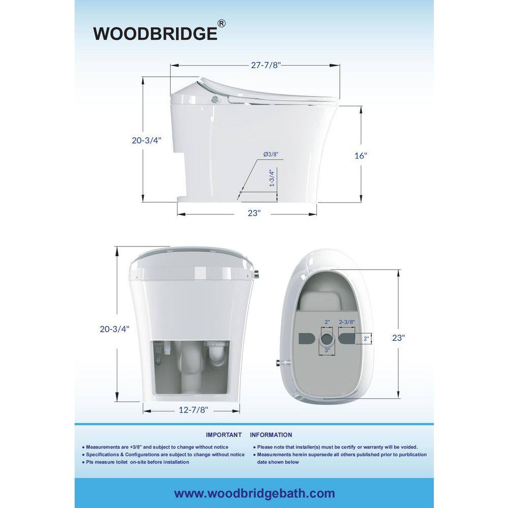 WOODBRIDGE Intelligent Comfort Height 1-Piece 1.1 GPF1.6 GPF Dual Flush Elongated Toilet in White Seat Included HT0068