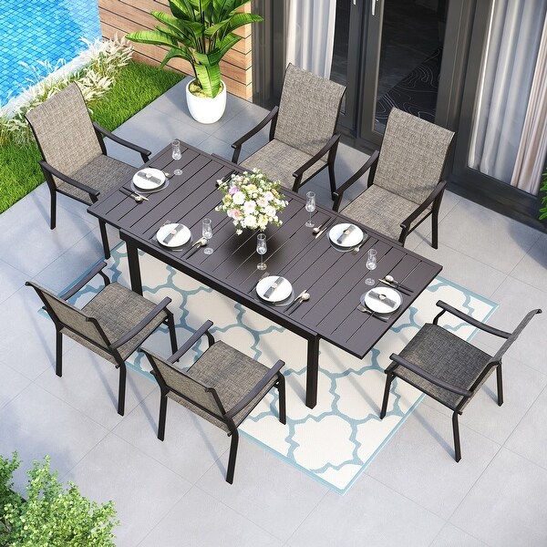 MAISON ARTS 7/9Piece Patio Dining Set with Metal Expandable Table and Textilene Fabric Padded Armchairs