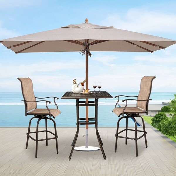 Patio Bar Height Table Cast Aluminium Square Bar Bistro Table with Umbrella Hole