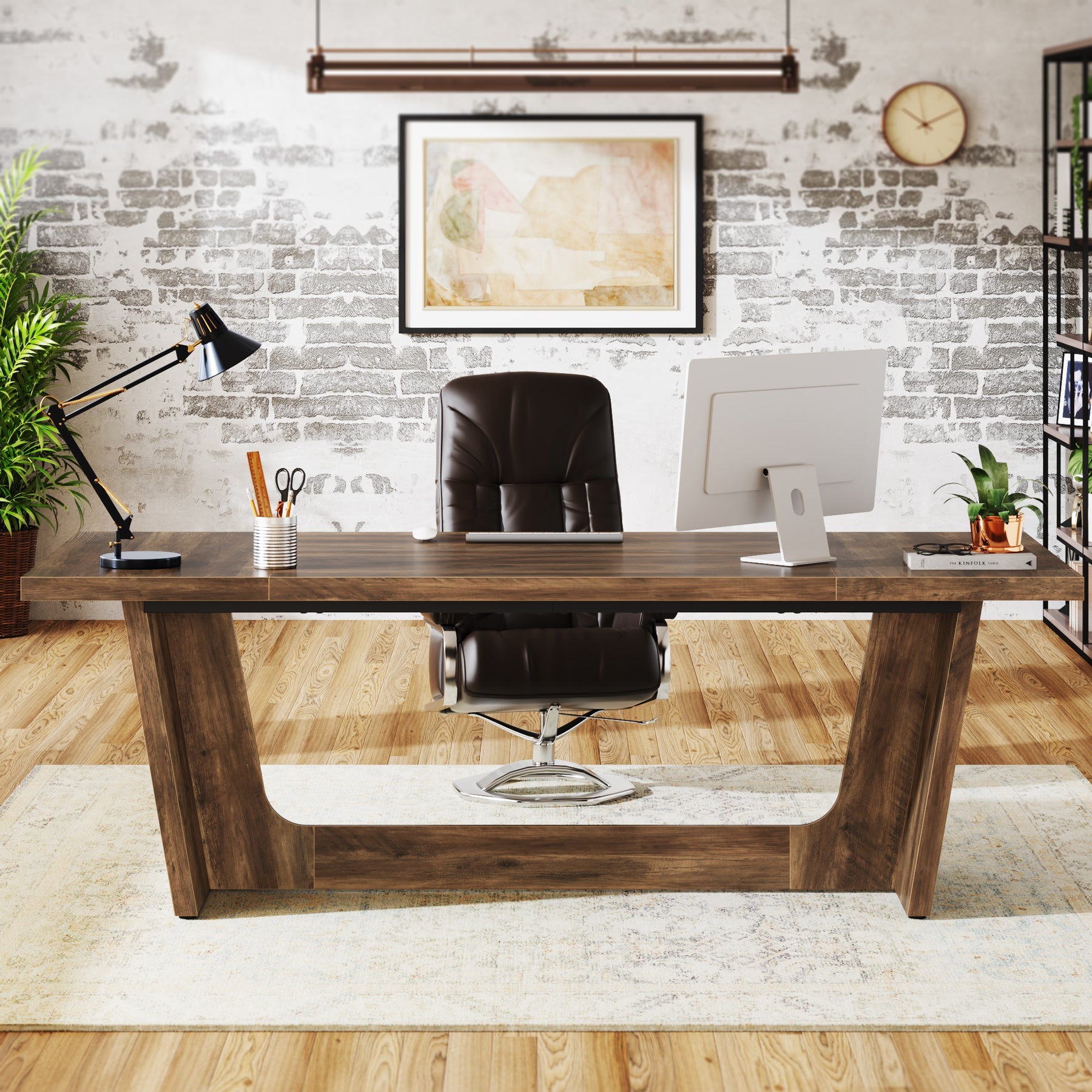 70.8-Inch Executive Desk, Wood Study Computer Desk Writing Table