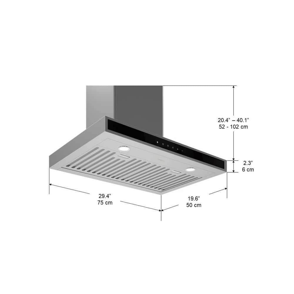 Ancona WRC630 30 in Convertible Wall Mounted Range Hood in Stainless Steel with Night Light Feature