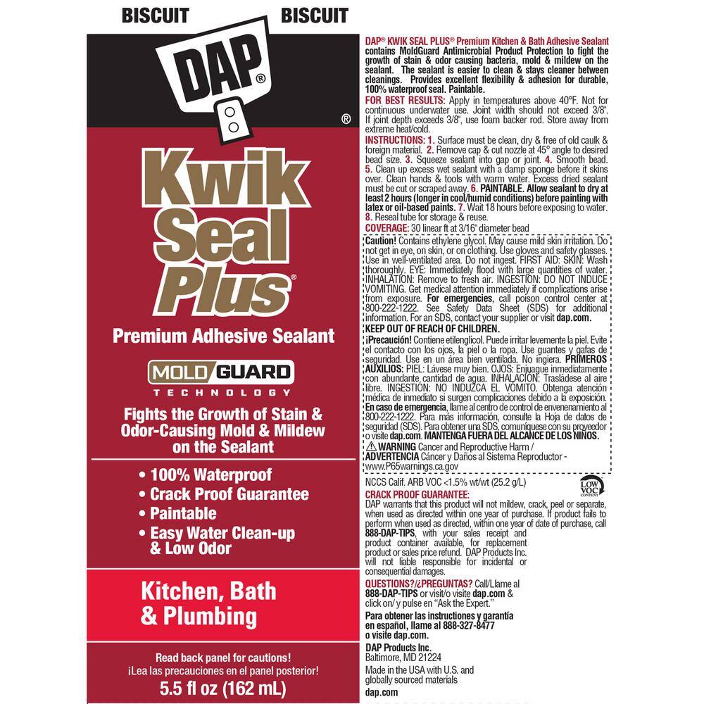 DAP Kwik Seal Plus 5.5 oz. Bisque Premium Kitchen and Bath Siliconized Caulk (12-Pack) 7079818539