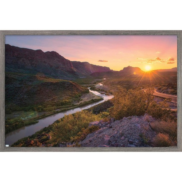 Trends International Texas Rio Grande At Sunset Framed Wall Poster Prints