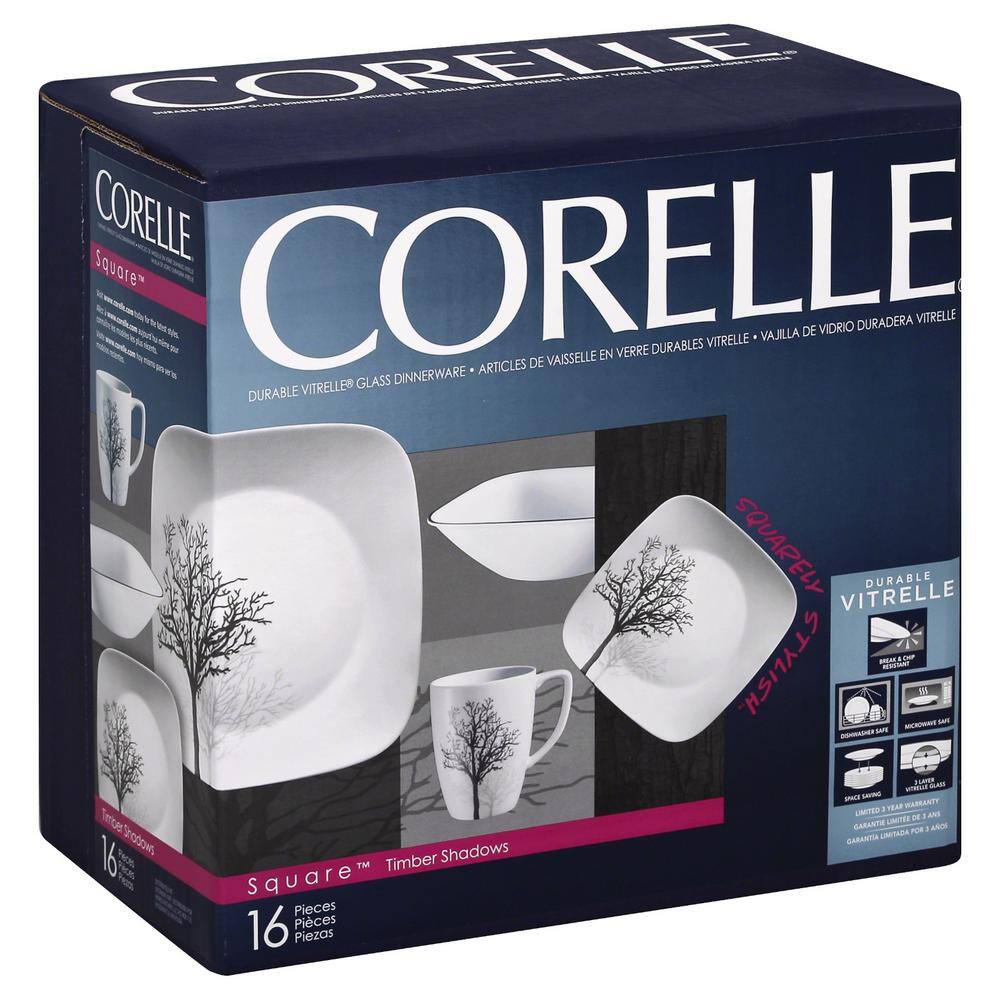 Corelle Square 16-Piece Seasonal Black Trees Glass Dinnerware Set (Service for 4) 1119417