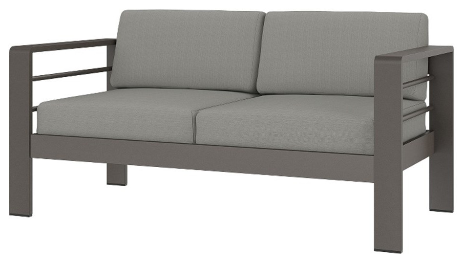 Omni Aluminum Loveseat Tex Gray with  Cushion   Transitional   Outdoor Loveseats   by Homesquare  Houzz