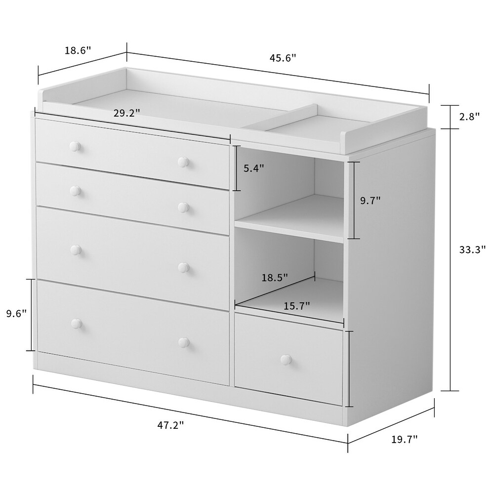 Kerrogee 5 Drawer Dresser with Baby Changing Table   White