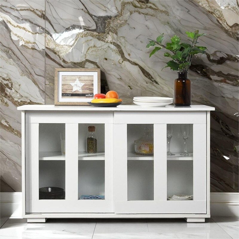 Storage Cabinet with Sliding Doors and Adjustable Shelves  White